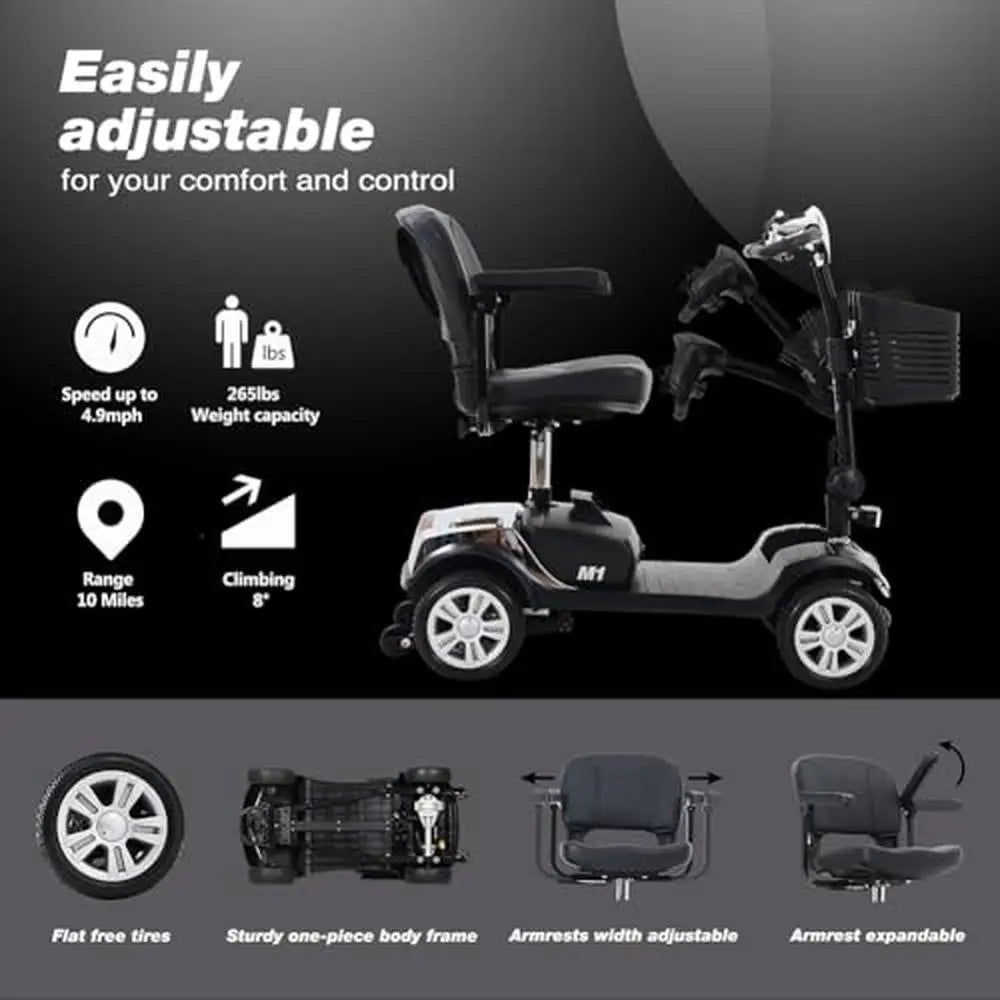 4-Wheel Electric Wheelchair Mobility Scooter 300W Motor Long Range Extended Battery with Charger Basket LED Lights Swivel Seat