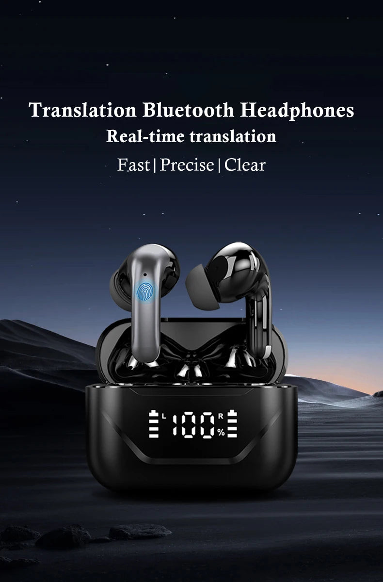 Real-time Translator Earbuds Office Wireless Earphone LED Display Bluetooth Headphones ENC Noise Reduction Earbuds Touch Control