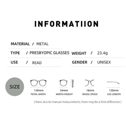 Ahora Men Square Metal Large Frame Reading Presbyopia Glasses Reader +1.25 1.5 1.75 2.0 2.25 2.5 2.75 3.0 3.5 4 4.5 5.0 5.5 6.0 - MarvelouStoree