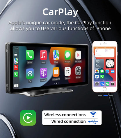 BQCC 10.26 Inch Portable Wireless Carplay Screen HD Rear Reversing Camera Car Radio DVR MP5 Multimedia Video Player Android Auto