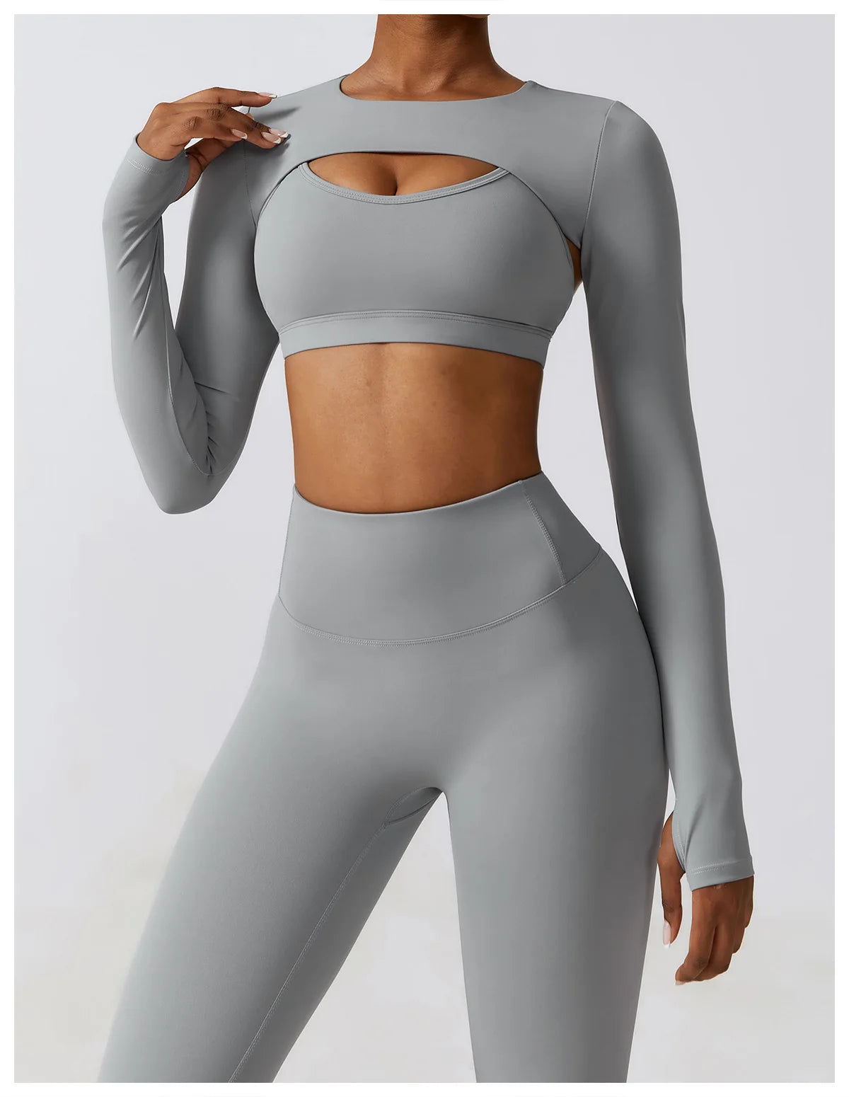 Sportswear Yoga Set Women's Workout Clothes Athletic Wear Sports Gym Legging Seamless Fitness Bra Crop Top Long Sleeve Yoga Suit