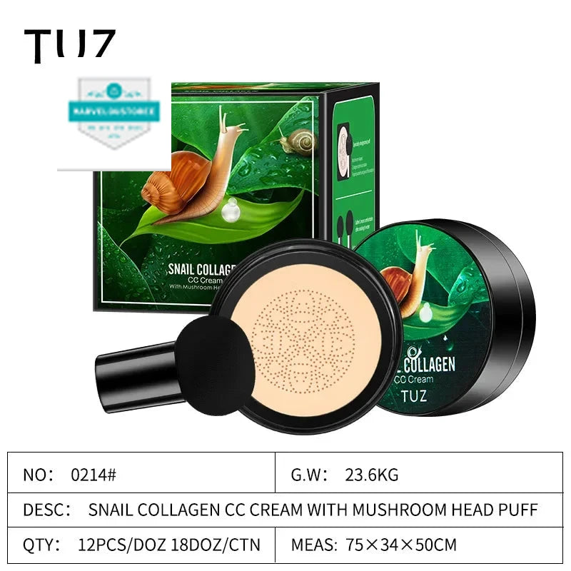 Snail Collagen BB Cream Mushroom Head Air Cushion Foundation CC CreamLiquid Concealer Brightening Oil-control Makeup Cosmetics