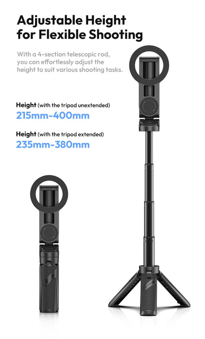 Ulanzi JJ03 Dual-sided Magnetic Phone Tripod Smartphone Grip Selfie Stick with Remote Vlog Tripod for Photography Video Vlog