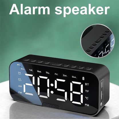 Wireless Bluetooth Speaker with FM Radio Mini Portable Mirror Dual Alarm Clocks LED Music Player Desktop Alarm Clock Speaker