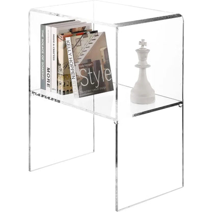 24 Inch Premium Clear Acrylic End Table, Decorative Living Room Side Table with 2 Tier Display Shelf