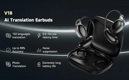 V18 Language Translator Earbuds 150 Languages High Accuracy Smart Wireless Instant Translator Device Portable BT Earphones