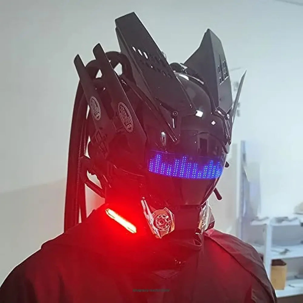 JAUPTO Punk Mask Cosplay for Men,Bluetooth APP Techwear mask, Halloween Cosplay Costume Accessory with LED Lamp, Futuristic Mask