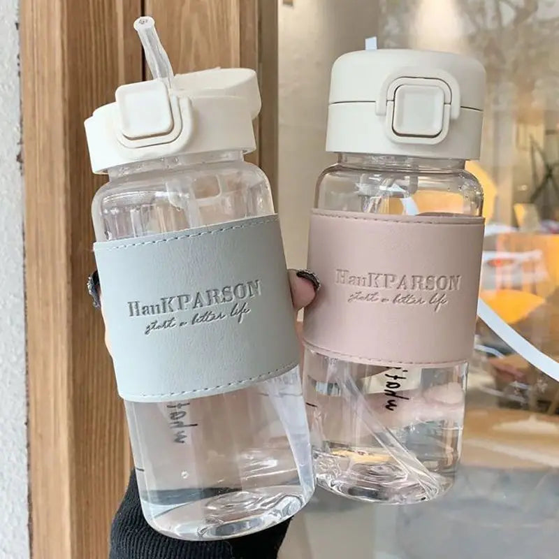 1Pc Creative Water Bottle with Straw Portable Cute Plastic Drinking Bottle Leak-proof Drinkware for Drinking Milk Coffee Tea