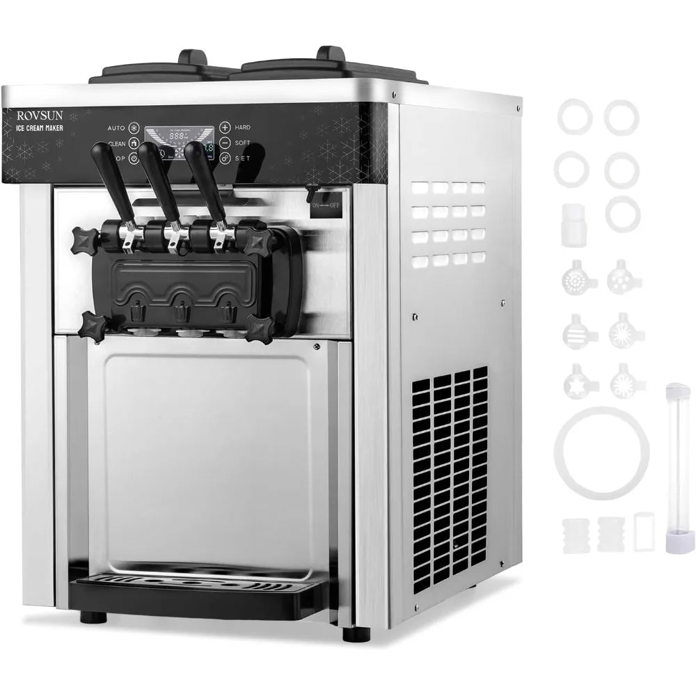 Commercial ice cream machine with 5.3 to 7.4gallons per hour,equipped with 2X1.6gallon hoppers and 3 flavors of LCD touch screen