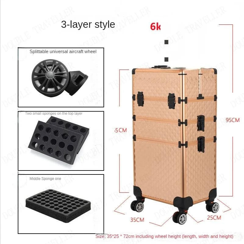 Multi-functional New Trolley cosmetic bag,rolling luggage Makeup Toolbox case Cosmetic Bags on Wheel,Nail tattoo trolley box bag - MarvelouStore