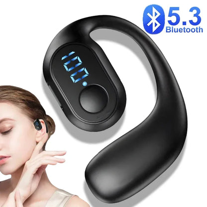 Bluetooth Earpiece V5.3 Wireless Handsfree Headset with Mic Single Earphone for iPhone Android Samsung Laptop Sports Headphone