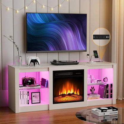 Electric Fireplace TV Stand-Led Entertainment Center-70 inch TV Stand with 36" Electric Fireplace-Living Room Tv Cabinet