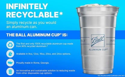 Ball Aluminum Cup Recyclable Party Cups, Wholesale Bulk Pack, 12 oz. Cup, 450 Cups Per Pack