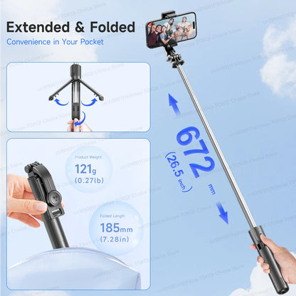 TOKQI Selfie Stick Tripod Phone Holder Desktop Stand Extendable Monopod w/ Bluetooth RC for Mobile live Broadcast Handheld Photo