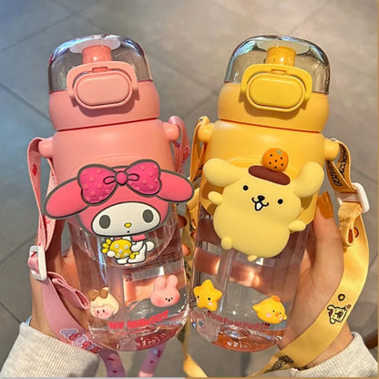 MINISO 600ml Sanrio Kuromi My Melody Water Bottle High Quality Outdoor Sports Cold Juice Plastic Water Cup Kawaii Drinkware Kids