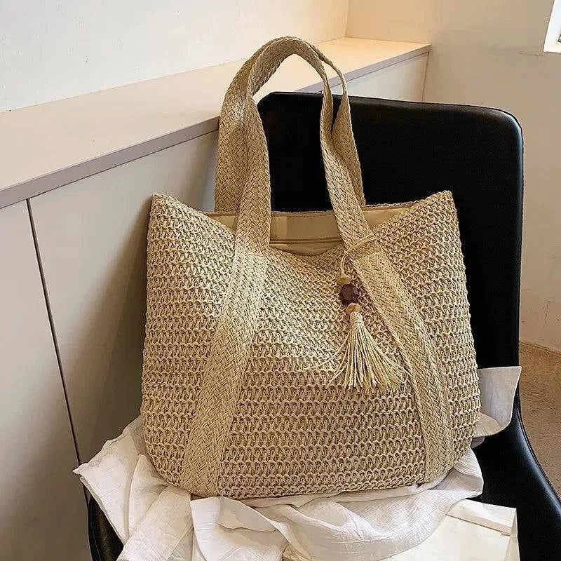 Elegant Ladies Straw Woven Handbag Women Holiday Beach Commute Casual Tote Top-Handle Bags Fashion Retro Shoulder Bags 2024