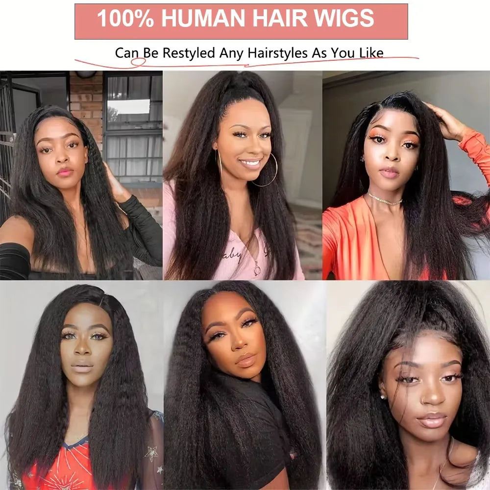 Kinky Straight Human Hair Wigs For Women 180 Density 13x4 Hd Lace Frontal Wigs Yaki Straight Glueless Lace Front Human Hair Wigs