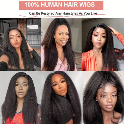 Kinky Straight Human Hair Wigs For Women 180 Density 13x4 Hd Lace Frontal Wigs Yaki Straight Glueless Lace Front Human Hair Wigs