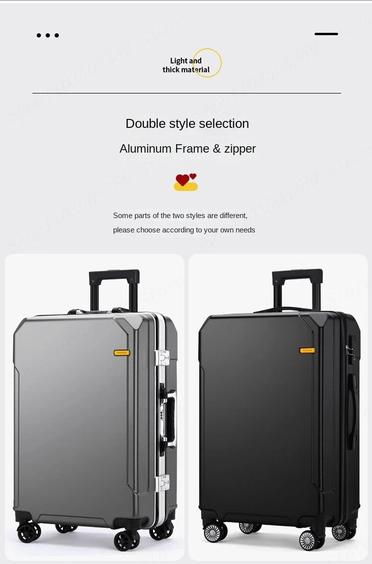 High Quality Suitcase Zipper Travel Bag with Wheels Trolley Case Password Lock Carrry-on Luggage Aluminum Frame 20 24 28 Inch