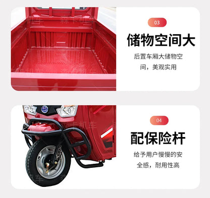 Semi-enclosed electric tricycle with shed, adult truck, farm truck, household battery car