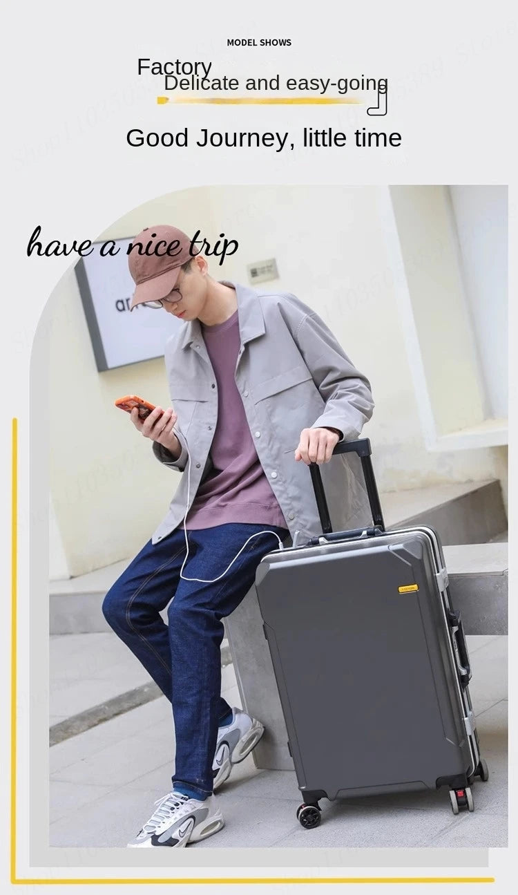 High Quality Suitcase Zipper Travel Bag with Wheels Trolley Case Password Lock Carrry-on Luggage Aluminum Frame 20 24 28 Inch