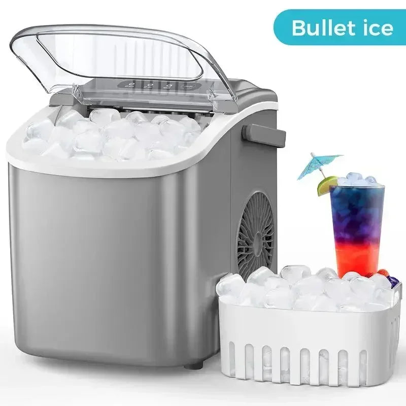 COWSAR Bullet Ice Maker Countertop with Self-Cleaning, 26.5lbs/24Hrs, 6 Mins/9 Pcs Bullet Ice, Portable Ice Maker