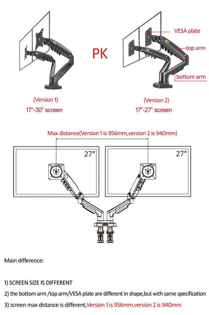 NB NEW F160 gas spring 17"-27"30" Dual Monitor Holder Arm desktop 360 rotate computer holder 2-9KG Monitor bracket USB3.0 port