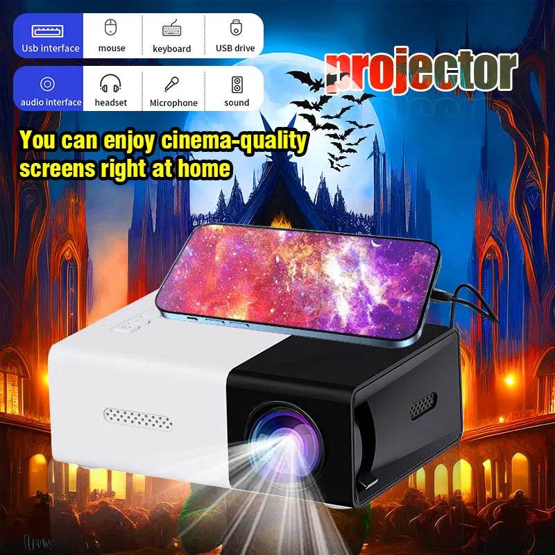 YG300 HD Mini Led Projector Equip 72 Inch Screen and Bracket Hdmi TF Usb Audio Home Media Player Beamer Travel Smart Projector - MarvelouStoree