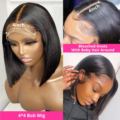 Bone Straight Short Bob Wigs Glueless Lace Front Human Hair Wigs 13x4 HD Transparent Lace Frontal Wig for Women Pre Plucked 180%