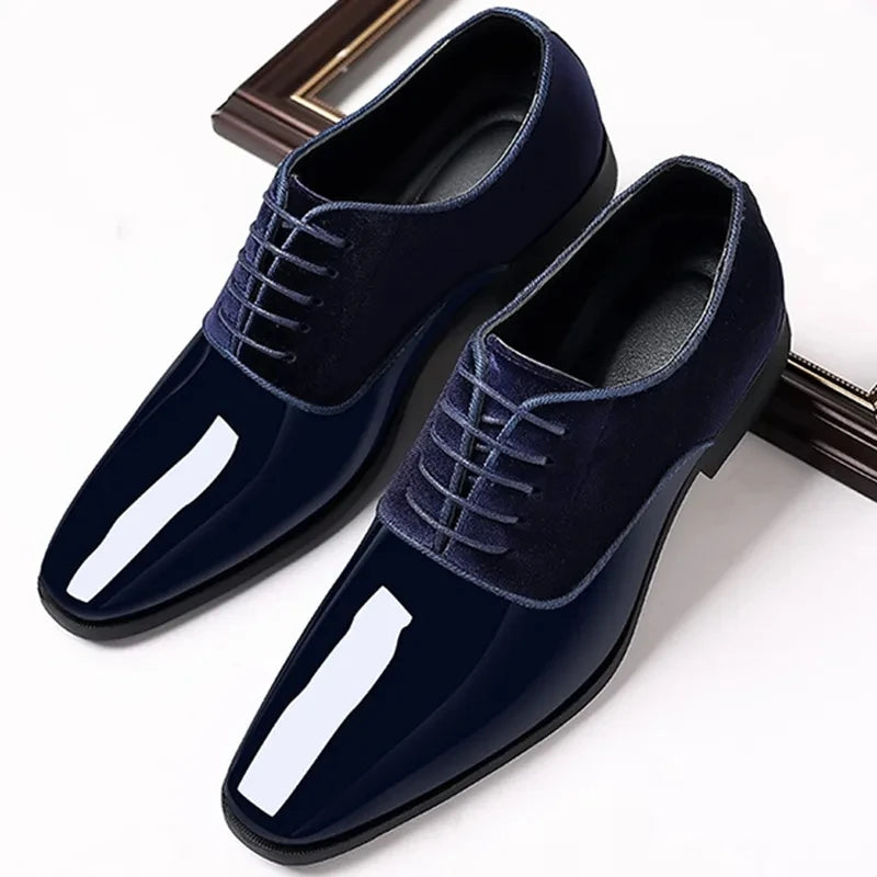 Black PU Patent Leather Shoes for Men Casual Business Shoes Lace Up Formal Office Work Shoes for Male Party Wedding Oxfords