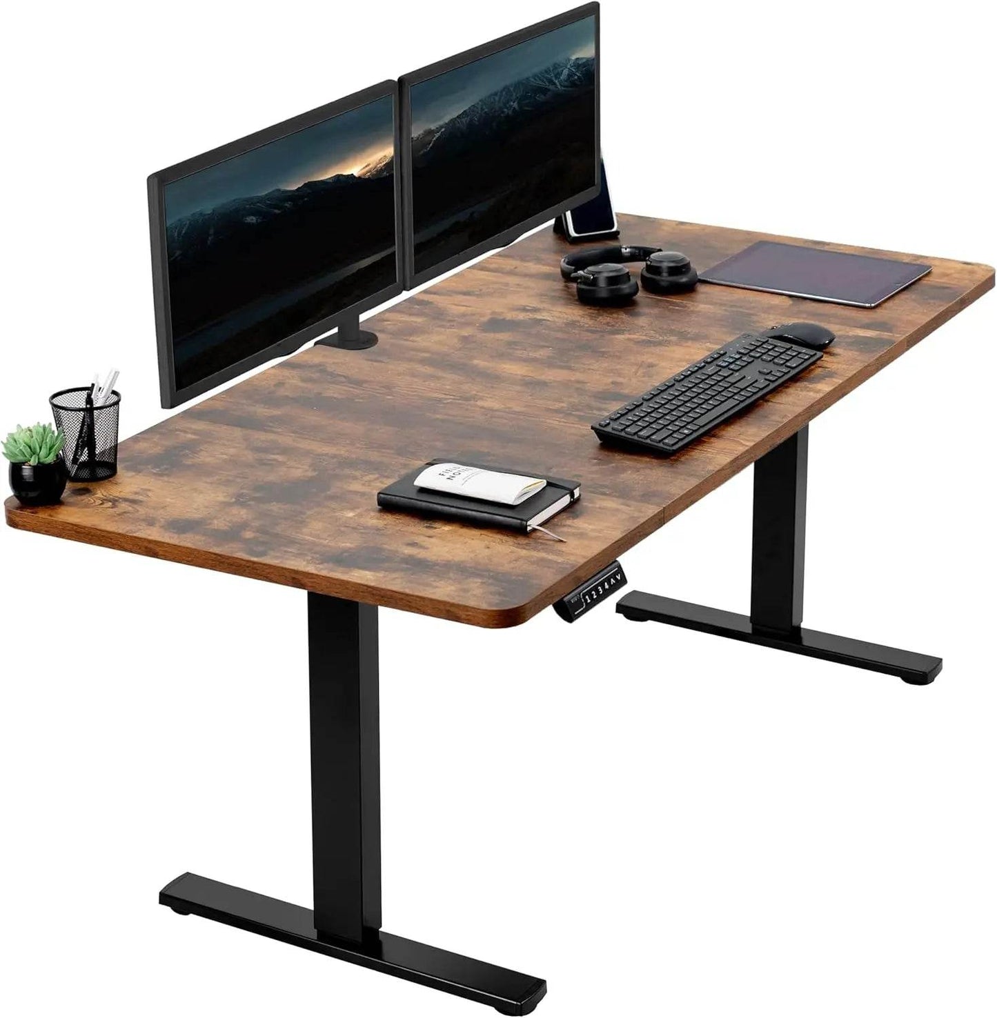 Electric Rustic Standing Desk Workstation, Memory Controller Height Adjustment Particle Board, Steel Computer Standing Desk - MarvelouStoree