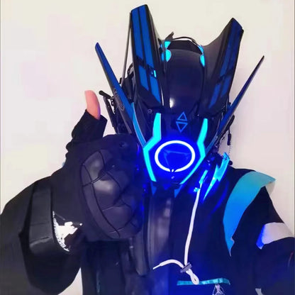 Cyber punk Helmet Techwear Mask Shinobi Samurai Mask Man Cosplay With LED Light Robot Punk Tech Helmet Armor Futuristic Toy