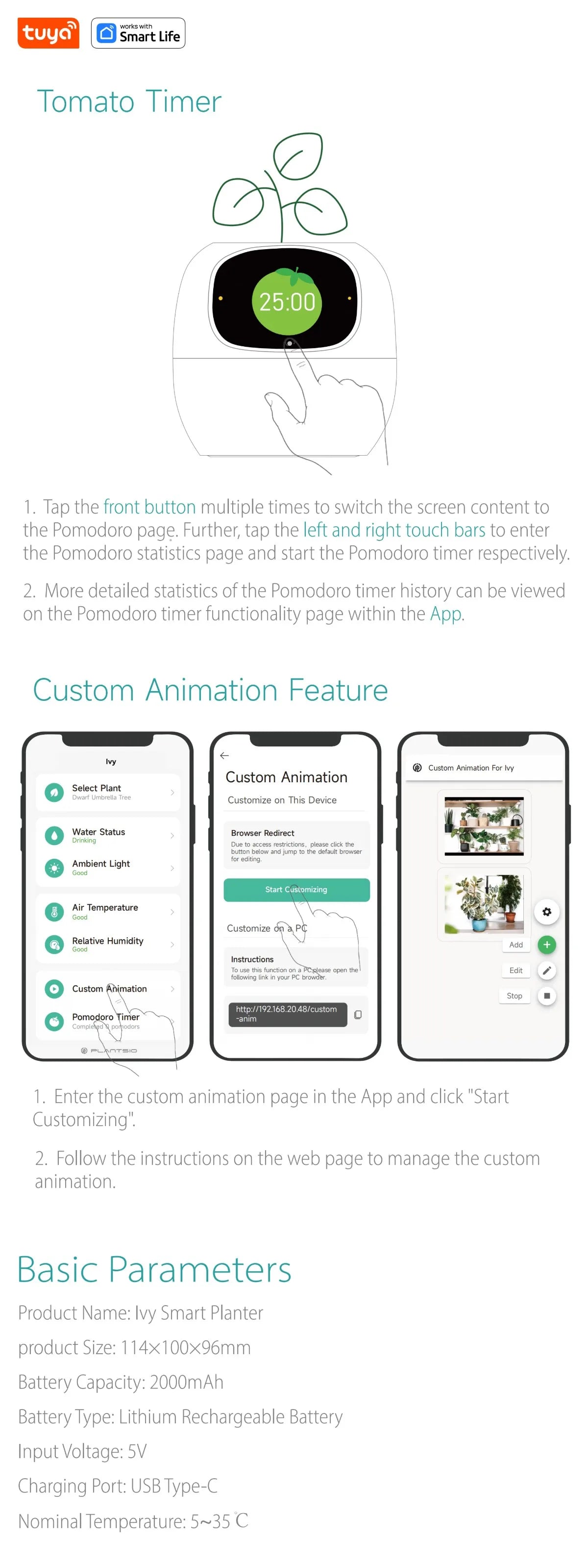 Tuya Smart Life Planter,Endless Fun Over 49 Rich Expressions,7 smart sensors,AI Chips Make Raising Plants Easy and Fun