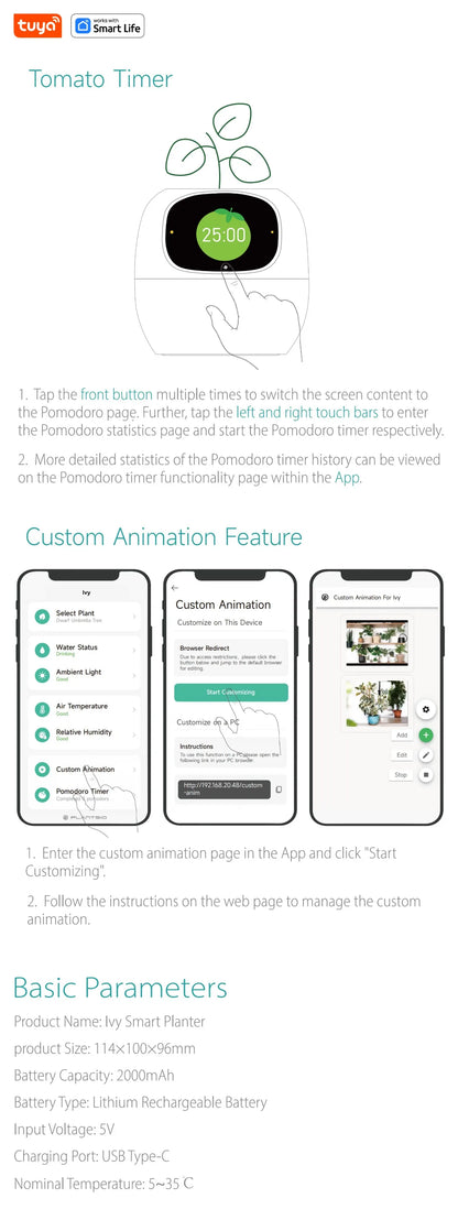 Tuya Smart Life Planter,Endless Fun Over 49 Rich Expressions,7 smart sensors,AI Chips Make Raising Plants Easy and Fun