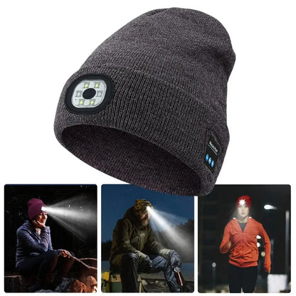 Hands-free Beanie Rechargeable Bluetooth Led Hat Headset Bright Wireless Music Headphone Player Winter Warm Cap Night Jogging