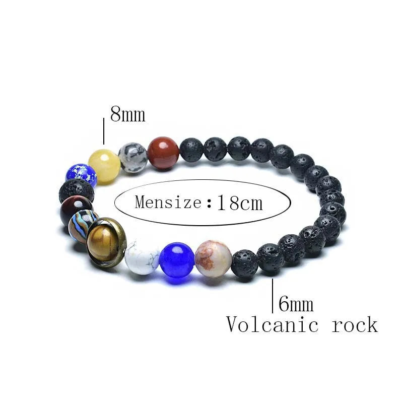 Unique Eight Planets Bracelet Homme Female 6mm 8mm Natural Volcanic Rock Braslet Lapis Lazuli Beaded Brazalete Chakra Braclet