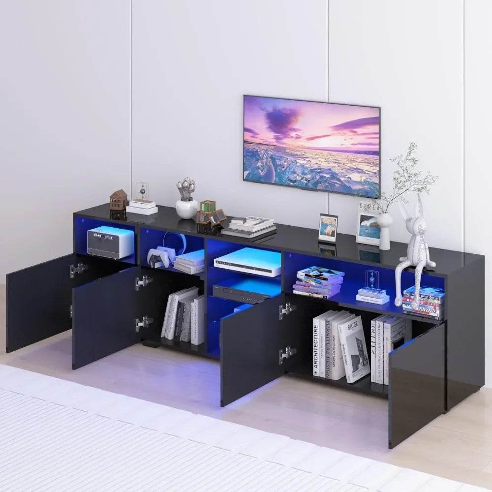 TV Stand for 85/75/65 Inch TV High Glossy Modern TVs Console Entertainment Center with Storage and LED Lights TV Stand - MarvelouStoree