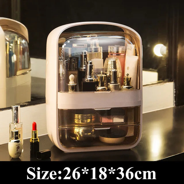 New Desktop Dustproof Organizer Storage Waterproof Fashion Skin Big Cosmetic Care Capacity Beauty Drawer Storage Box Makeup Bath