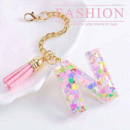 1 PCS Letter Charm for Stanley Cup Accessories Cute Initial Keychain Handle Charm for Stanley Tumbler for Women Girls 물병