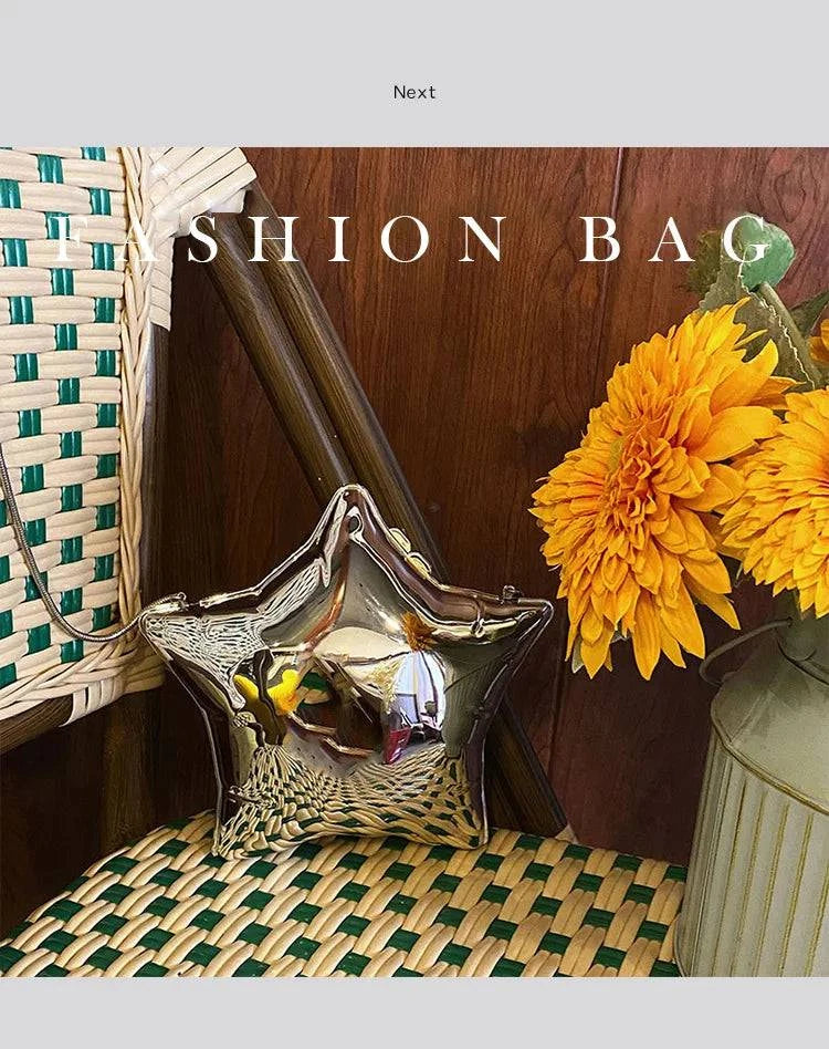 Nice design Gold And Silver Chain Women's Evening Bags 2024 New Bright Face Five Pointed Star Shoulder bag Funny Party Bag