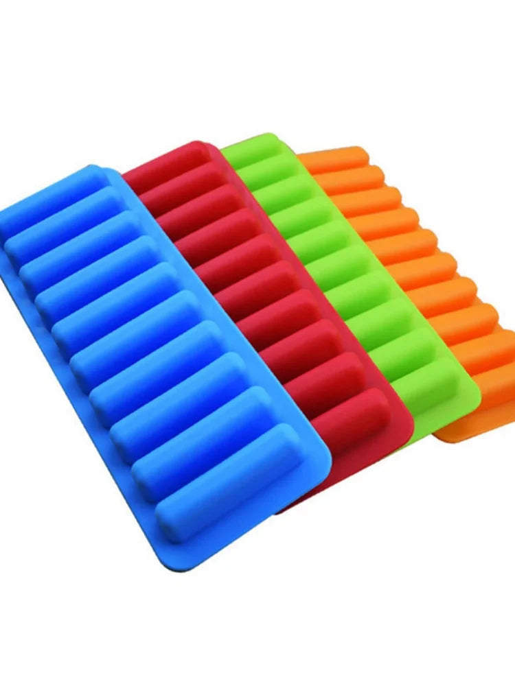 10 Grids Long Stick Ice Tray Non-Stick Easy Release Push Popsicle Out Cylinder Silicone Ice Cube Mould Tray Jelly Chocolate Mold