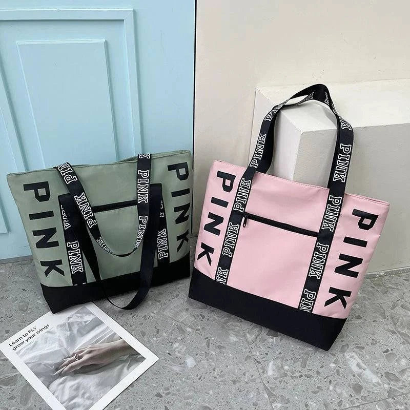 2024 New Korean Fashion Shoulder Bag Trend Letter Bag Printed Bag Color Contrast Letter Strap Handbags Large Capacity Tote