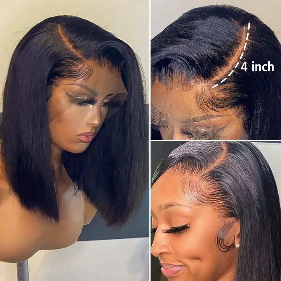 Short Bob Wig Bone Straight Human Hair Wigs For Black Women Pre-Plucked Remy Wigs Malaysian 13x4 Lace Frontal Wigs 180% Density