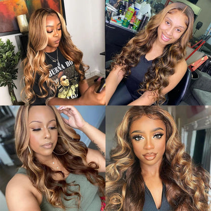 13x4 13x6 HD Highlight Lace Frontal Wig Human Hair Honey Blonde Body Wave Lace Front Wigs For Women Glueless Wigs Pre Plucked