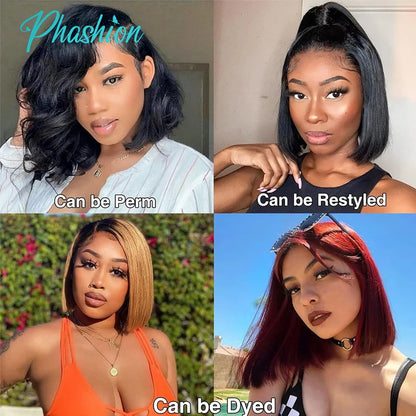 Phashion 4x4 Glueless Straight Short Bob Wigs With Natural Hairline 180% For Black Women 100% Remy Human Hair Blunt Cut On Sale