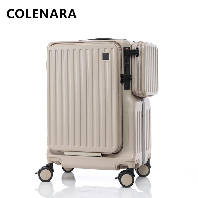 COLENARA Carry-on Travel Luggage Front Opening Laptop Boarding Case 20 Inch USB Charging Trolley Case Women's Cabin Suitcase