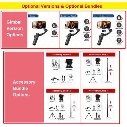 Handheld Stabilizer 3 Axis Gimbal for Cellphone Outdoor Video Shot for iPhone 16 15 PRO MAX Samsung Android, Optional AI Module