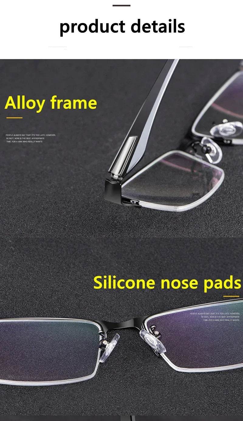 Progressive Multifocal Photochromic Reading Glasses Anti-blue Light Far Sight Glasses Men Half Frame Business Presbyopia Glasses - MarvelouStoree