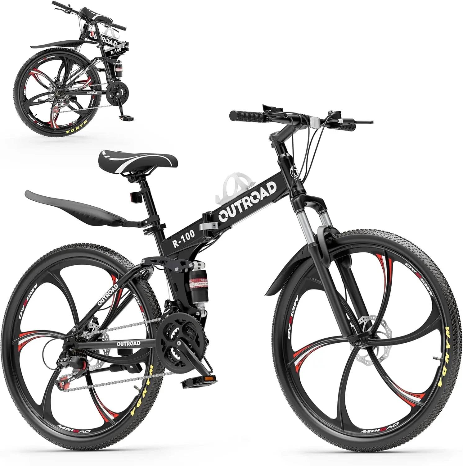 26 Inch Mountain Bike, 21 Speeds Full Suspension Folding Bikes, Dual Disc Brake, High Carbon Steel Frame and Non-Slip - MarvelouStoree