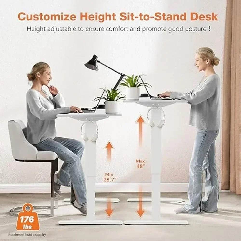 Electric Standing Desk - 40 x 24 inch Adjustable Height Sit to Stand Up Desk with Splice Board, Rising Home Office ComputerWhite - MarvelouStoree